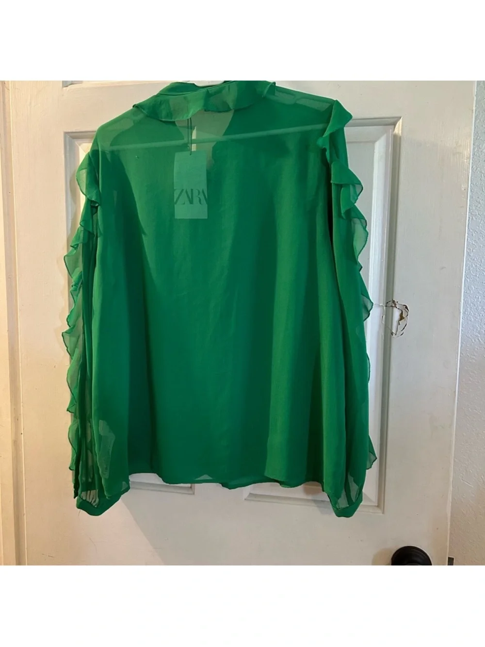 Zara Emerald Green Ruffle Sleeve Blouse - Picture 2 of 2